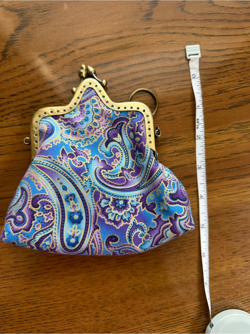Paisley Coin Purse with Antique Gold Frame and Purple & Blue Fabric Pouch - Picture 5 of 5